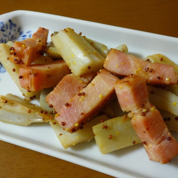 簡単に!ベーコンとレンコンの粒マスタード炒め